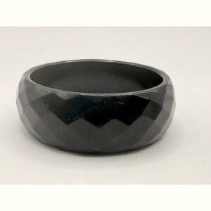 Black Faceted Plastic Bangle Bracelet 8" Wide 1" Chunky Statement‎